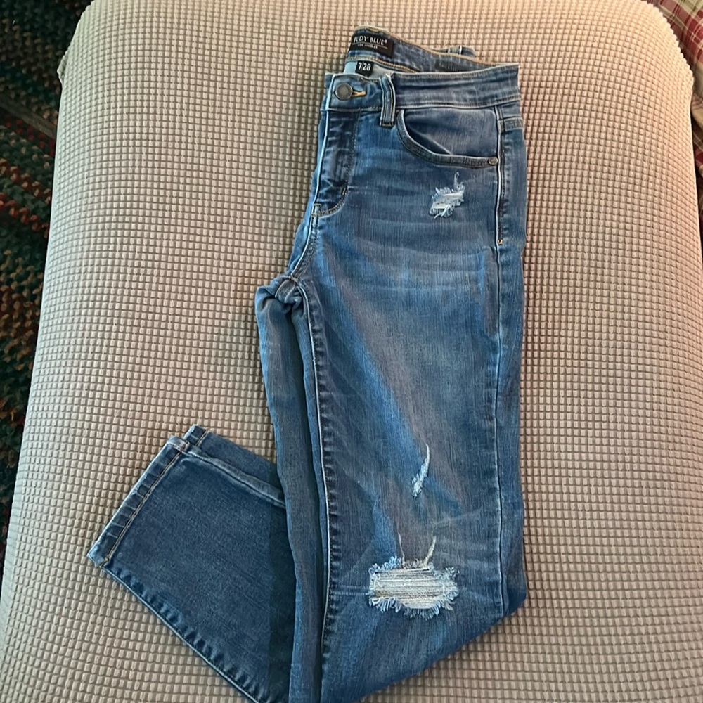 Judy Blue jeggings. Distressed. Holey. Medium wash. Very good condition!